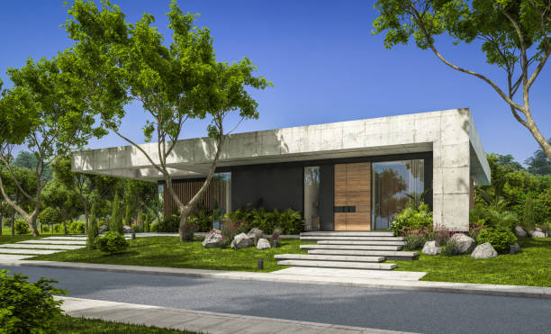 istock 3d rendering of new concrete house in modern style 1394183481