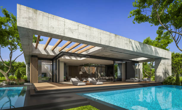 istock 3d rendering of new concrete house in modern style 1394183482