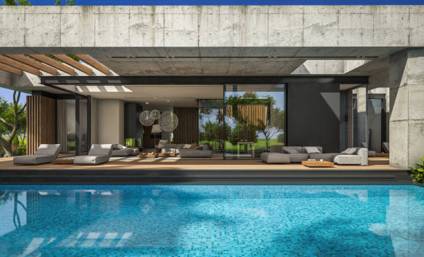 istock 3d rendering of new concrete house in modern style 1394183514