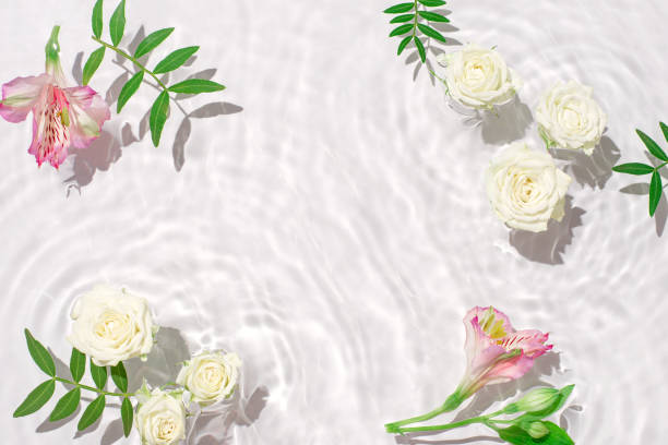 istock Sunny summer cosmetic background with flowers. 1394184767