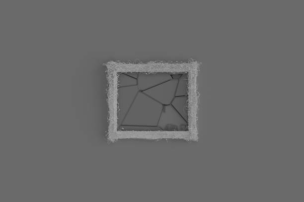istock 3d rendering of wire covered picture frame with broken glass plate in front of grey background 1394184893