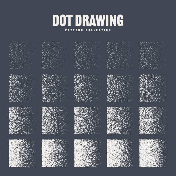 ilustrações de stock, clip art, desenhos animados e ícones de square shaped dotted objects, stipple elements. stippling, dotwork drawing, shading using dots. pixel disintegration, halftone effect. white noise grainy texture. fading gradient. vector illustration - fading