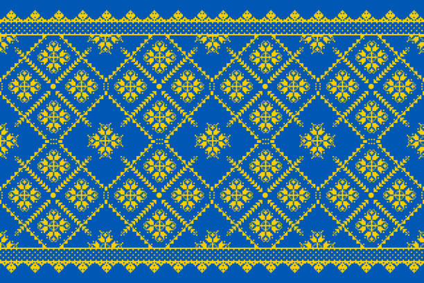 우크라이나 민속 원활한 패턴 장식의 벡터 그림입니다. 민족 장식입니다. 테두리 요소입니다. 전통적인 우크라이나, 벨라루스 민속 예술 니트 자 수 패턴-vyshyvanka - ukrainian culture stock illustrations