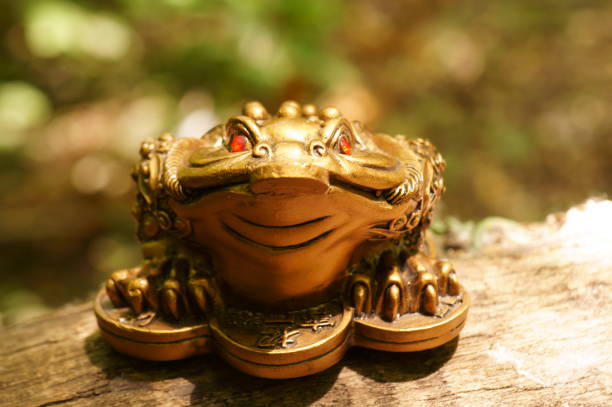 istock Metal toad feng shui close-up on a dark background. 1394195399