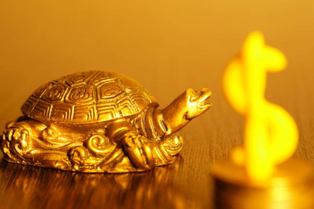 istock A metal turtle with coins on the table. 1394195865