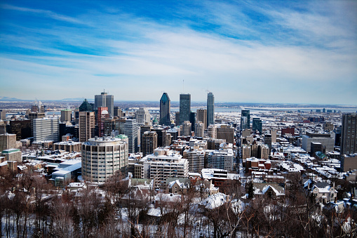 daytime view of the Montreal skyline from the Kondiaronk Belvedere (Quebec, Canada).