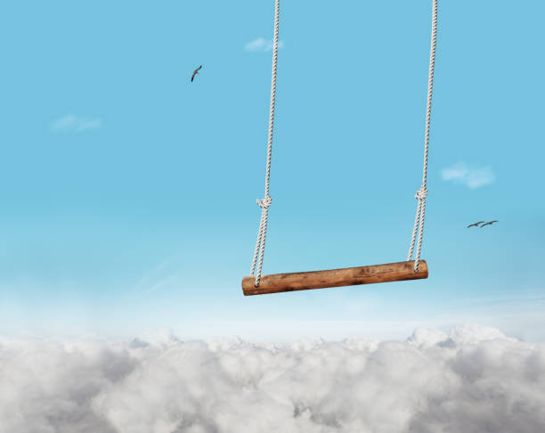 Illustration image of swing bar swinging over blue sky with clouds foam