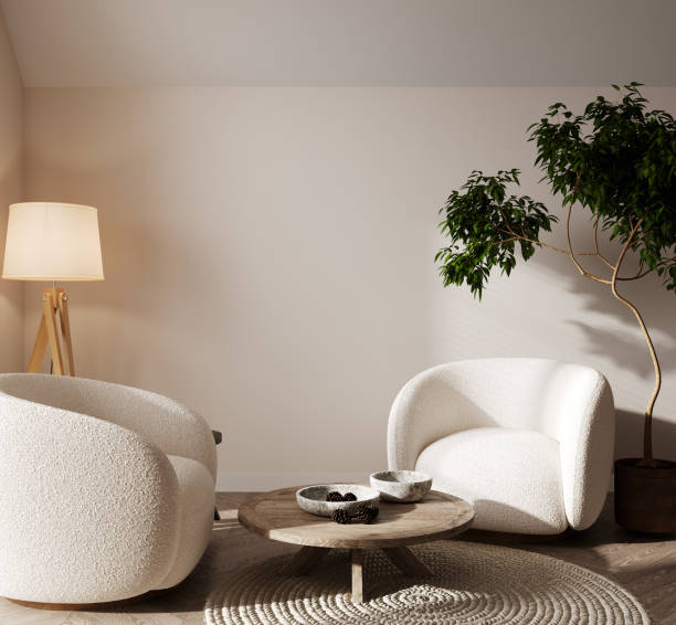 istock modern living room interior in white color with white armchair, empty wall mock up, 3d rendering 1394200435