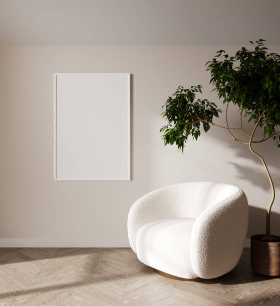 istock mock up poster frame in modern interior background, living room, Scandinavian style, 3D render, 3D illustration 1394200436