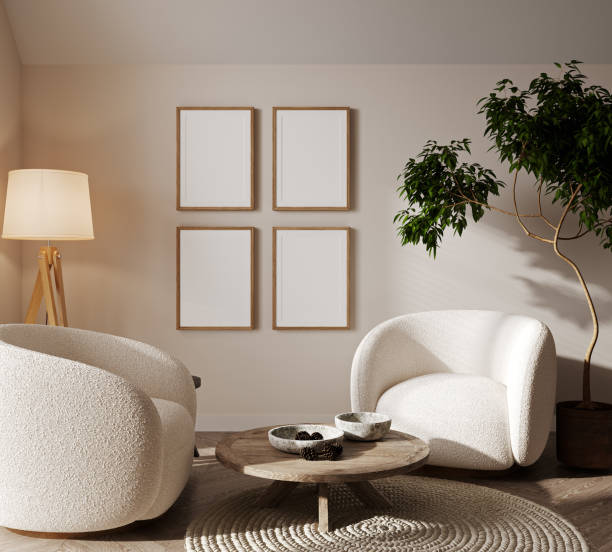 istock Four frames mock up in modern living room interior, 3d rendering 1394200456