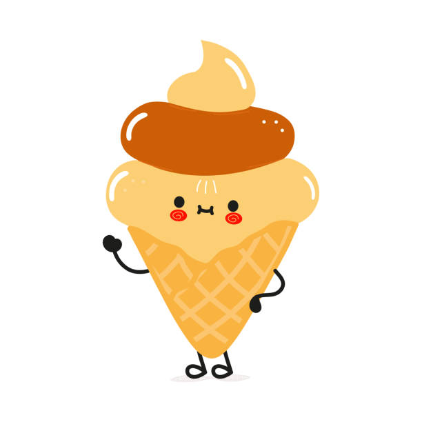 istock Cute funny ice cream waving hand character. Vector hand drawn cartoon kawaii character illustration icon. Isolated on white background. ice cream character concept 1394200677