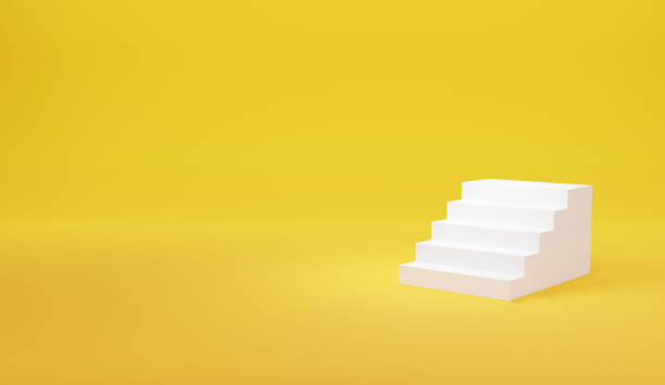 istock 3D image of white stairs on yellow background. 1394204276