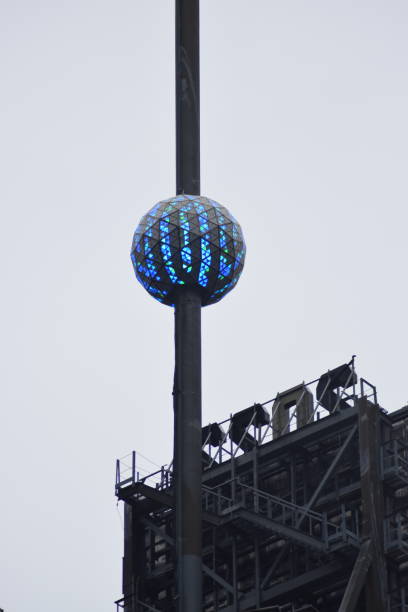 Rear of New Year's Ball in Times Square New York, NY USA - April 25, 2022: New York City, One Times Square 2022 Sign and Ball from South Side Aerial times square new years eve stock pictures, royalty-free photos & images