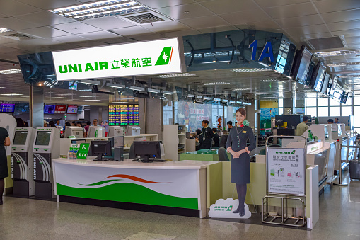 Kinmen, Fujian, Fukien, Taiwan 7.25.2019\n\nKinmen travel\nKinmen Shangyi Airport UNI Air check-in counter