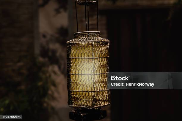 Vintage Oriental Wire Mesh Lamp In Lighting Up A Room Stock Photo - Download Image Now