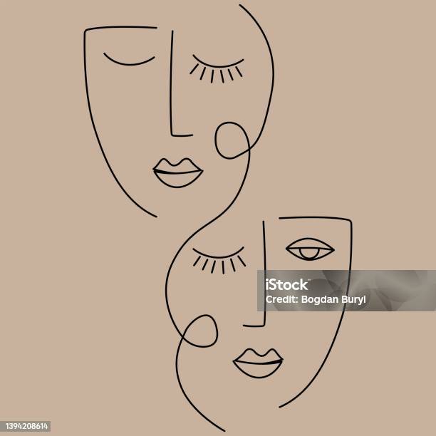Abstract Face Simple Rustic Abstract Faces Minimalist Faces Illustration On Pastel Background Stock ...