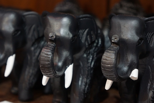 Statues of elephants in a row