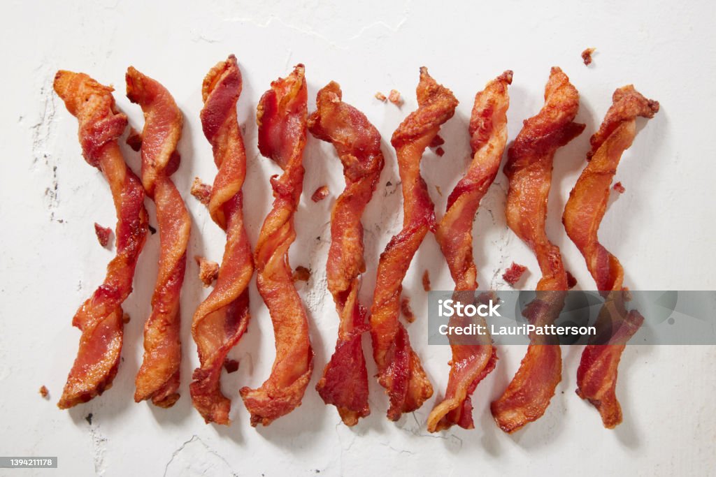 Spiraled  Thick Cut Bacon Spiraled  Thick Cut Bacon Made Famous on Social Media Bacon Stock Photo