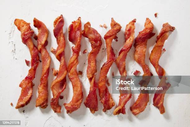 Spiraled Thick Cut Bacon Stock Photo - Download Image Now - Bacon, Twisted, Pork Belly