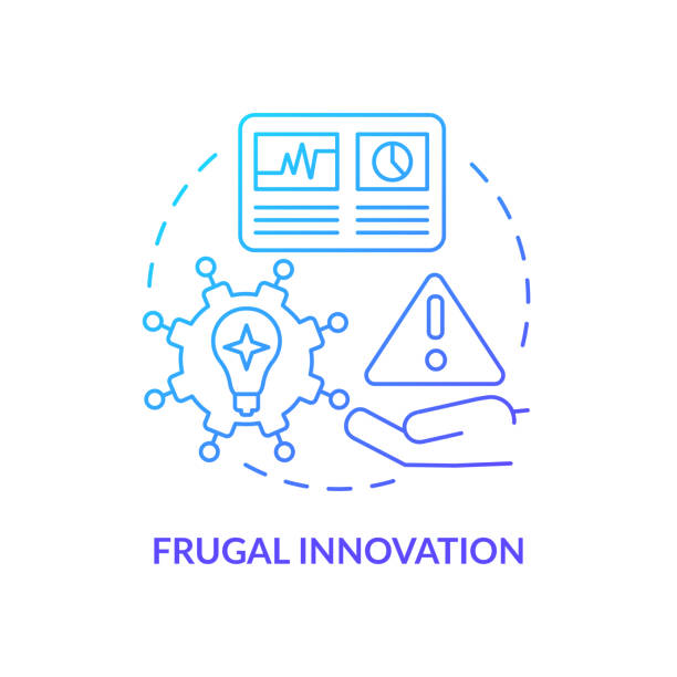 ilustraciones, imágenes clip art, dibujos animados e iconos de stock de icono de concepto de gradiente azul de innovación frugal - infografías de precios