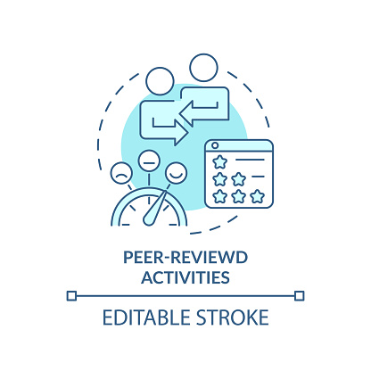 Peer reviewed activities turquoise concept icon. Students feedbacks. Online education abstract idea thin line illustration. Isolated outline drawing. Editable stroke. Arial, Myriad Pro-Bold fonts use
