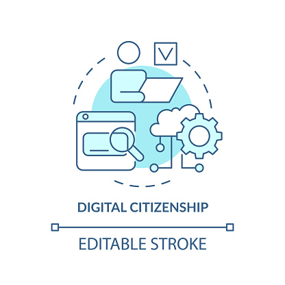 Digital citizenship turquoise concept icon. Online learning resources. Education trend abstract idea thin line illustration. Isolated outline drawing. Editable stroke. Arial, Myriad Pro-Bold fonts use