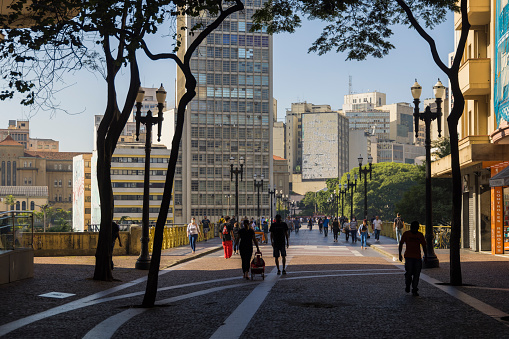 Sao Paulo, SP, Brazil, APR, 27 2022, people traveling on Santa Ifigenia viaduct