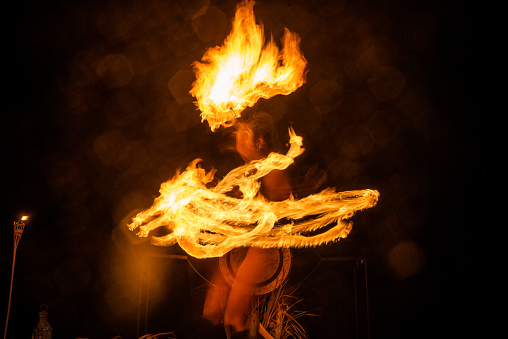 long exposure fire dancer