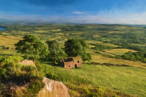 Digital painting of sunset at Roach End, The Roaches, Staffordshire in the Peak District National Park.