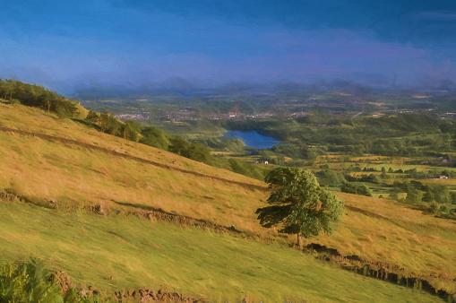 Digital painting of sunset at Roach End, The Roaches, Staffordshire in the Peak District National Park.