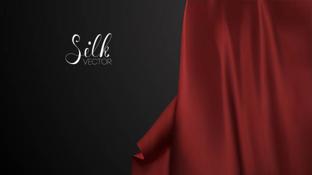 istock Fashion advertising. Red silk on black background. Luxury background template vector illustration. Award nomination design element. Red Fashion Background 1394225598