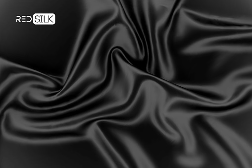 Mesh Black silk in realistic style. Black background fabric design. Realistic vector