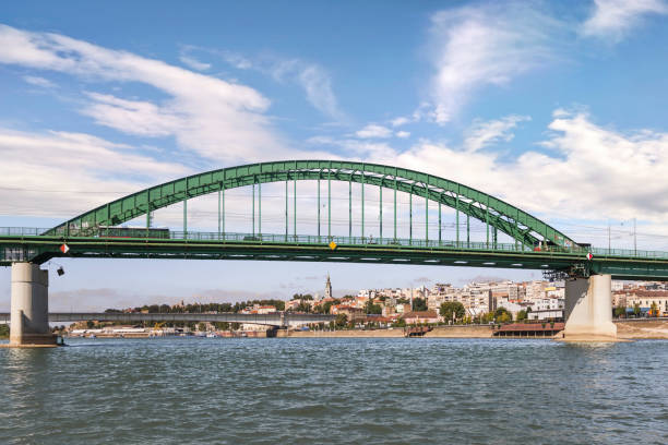 old sava bridge - belgrade - serbia - river sava imagens e fotografias de stock