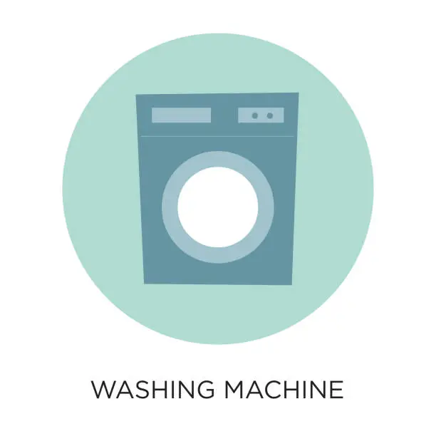 Vector illustration of Vector flat design washing machine illustration in circle layout with black type