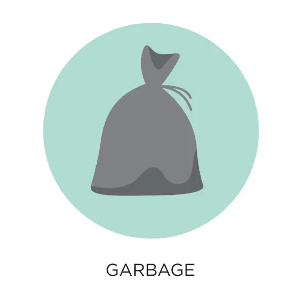 Vector illustration of Vector flat design garbage bag garbage icon illustration in circle layout with black type