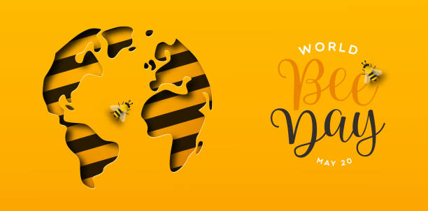ilustrações de stock, clip art, desenhos animados e ícones de world bee day paper cut earth planet banner - apicultor ilustrações