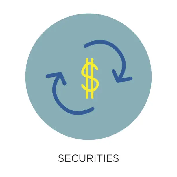 Vector illustration of Vector flat design us dollar symbol securities icon illustration in circle layout with black type