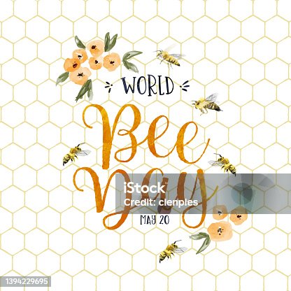 istock World Bee Day watercolor flower bees card 1394229695