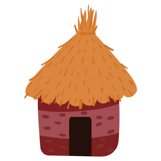 African Bungalow. Vector cartoon illustration in a naïve flat style A thatched-roof hut. Vector illustration hut stock illustrations