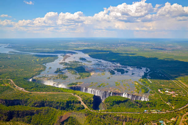 ビクトリアの滝の航空写真、ザンビア、ジンバブエ、アフリカ - air flow ストックフォトと画像