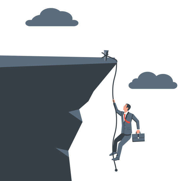 istock Businessman rises up the rope. Career growth ahead 1394240340
