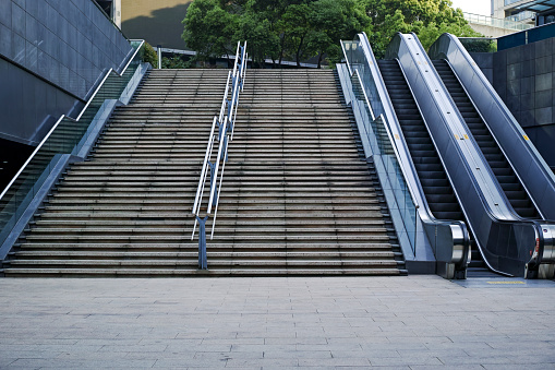 Walkway stairs in a city park, Outdoor public place building part.