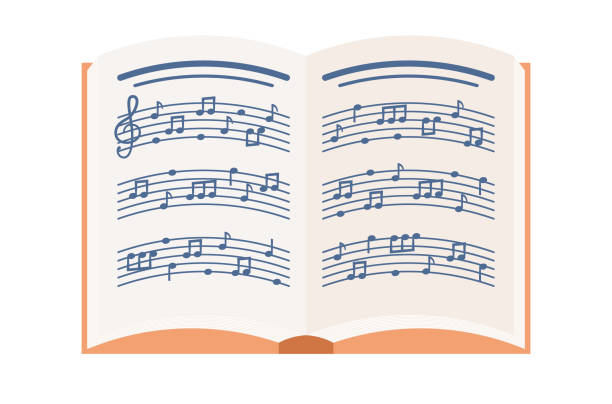 ilustrações de stock, clip art, desenhos animados e ícones de music book icon. notebook for musical notes. vector flat illustration - sheet music illustrations