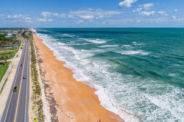 Aerial View of Florida Beachside Highway stock photo