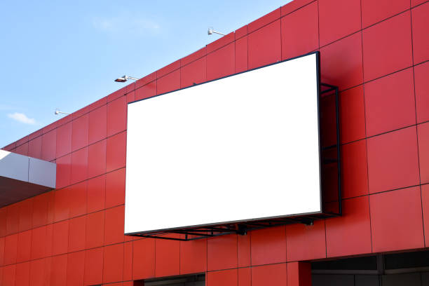 istock Led display advertising mockup. Isolated screen surface in white for ad design promotion on red shooping mall 1394247920