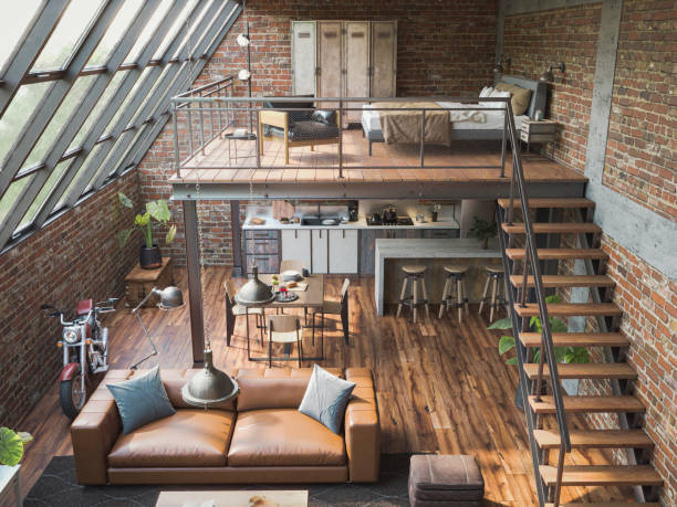 Industrial Style Loft Apartment with indoor balcony