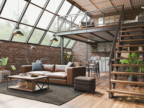 Industrial Style Loft Apartment with indoor balcony