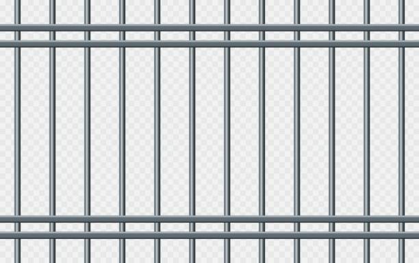 Vector illustration iron prison bars isolated on transparent background. Metal rods seamless pattern. Steel jail cell bars backdrop. Realistic prison grid background. Vector illustration iron prison bars isolated on transparent background. Metal rods seamless pattern. Steel jail cell bars backdrop. Realistic prison grid background. grill rods stock illustrations