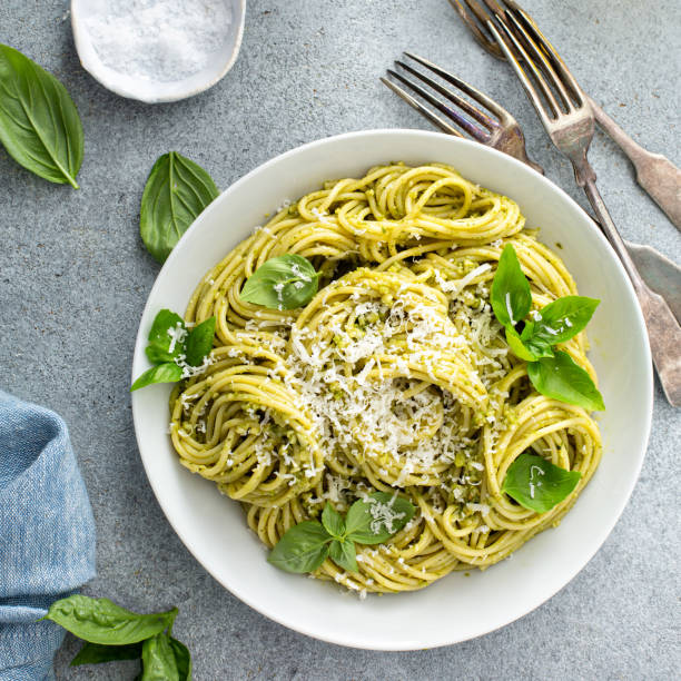 istock Basil pesto pasta with parmesan and olive oil 1394250885