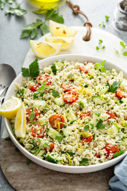 Tabbouleh salad with cauliflower rice and vegetables